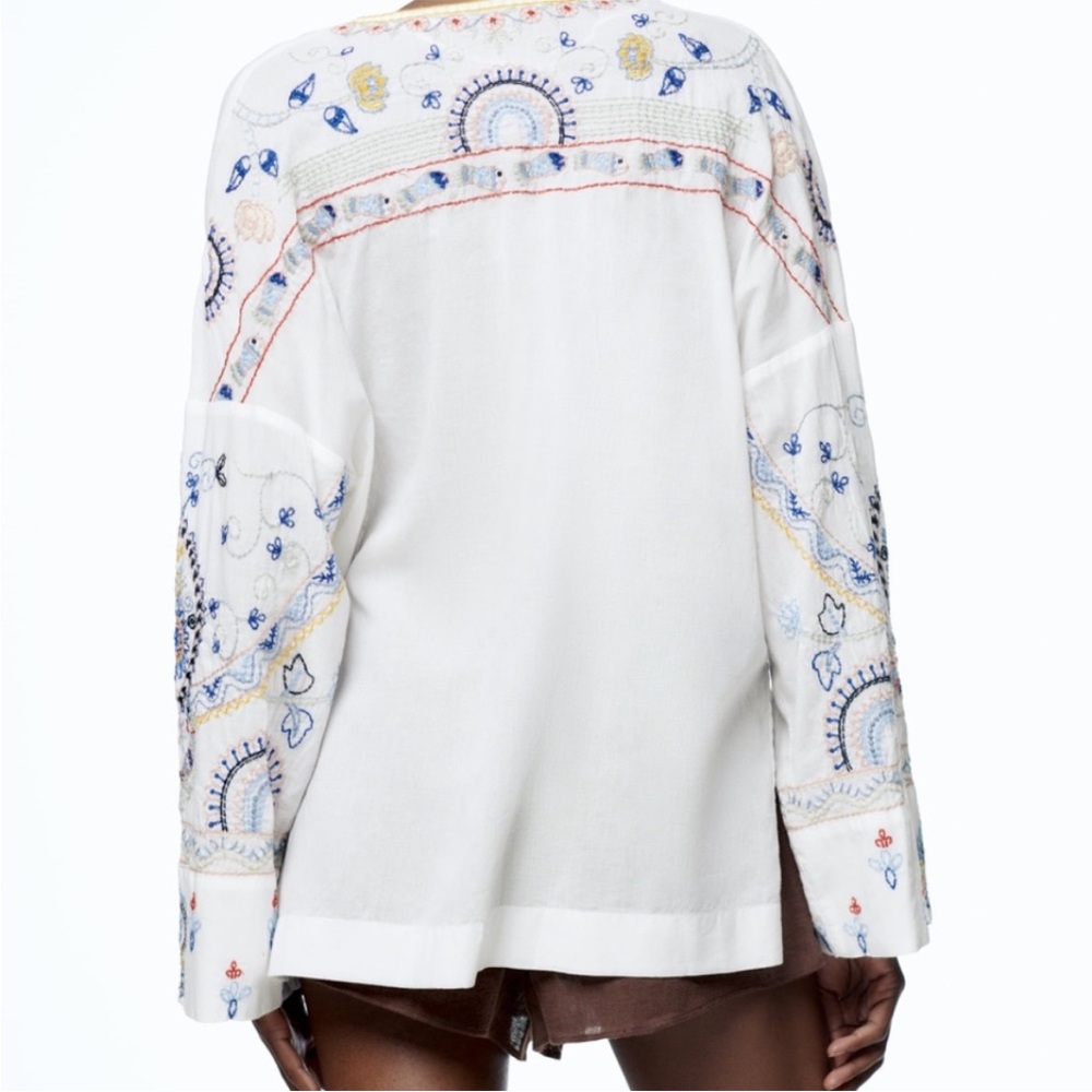 Zara Embroidered V-Neck Bohemian Top - Picture 2 of 6